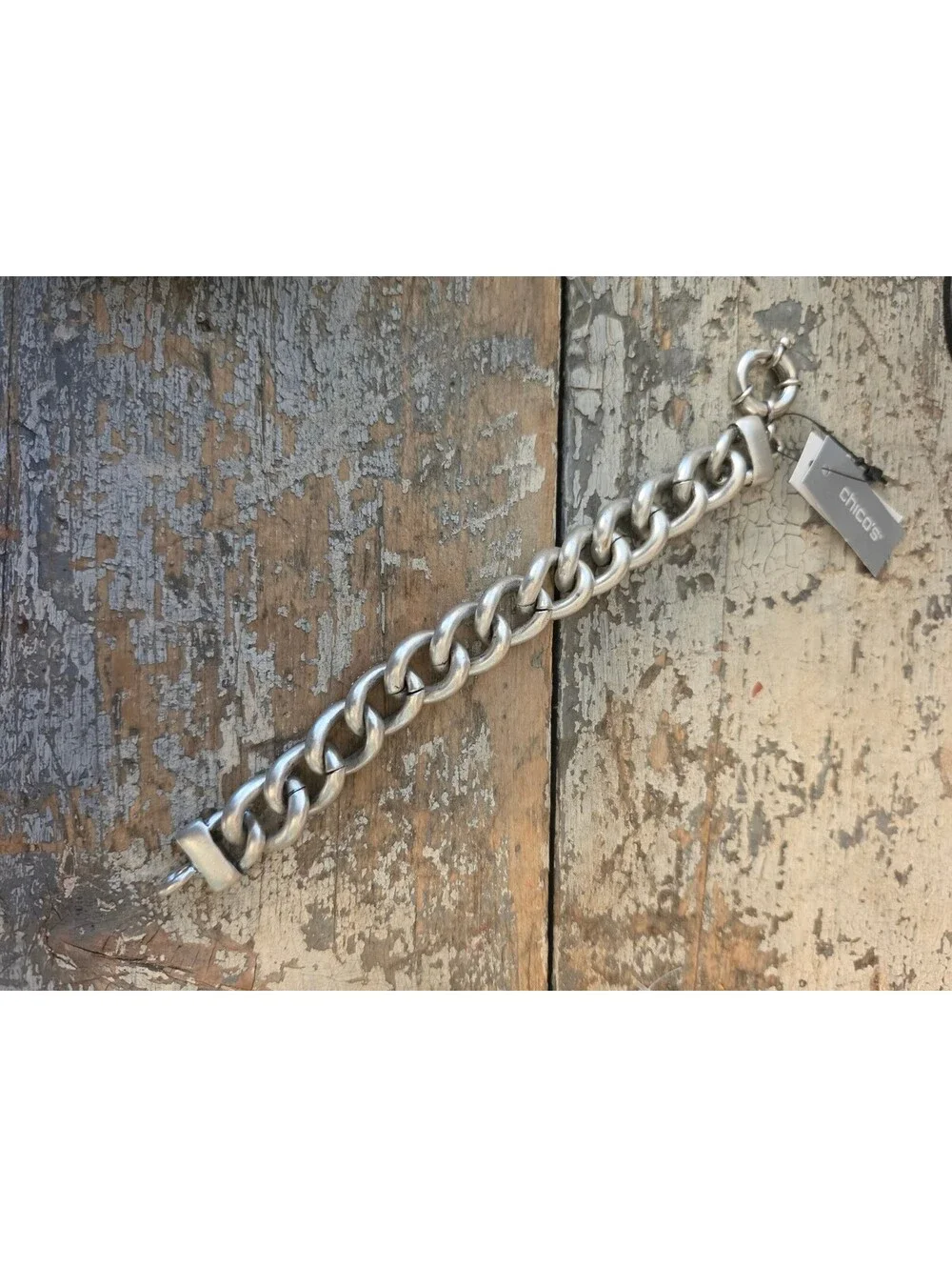 Chico's Silver Tone Chunky Chain Bracelet with Textured Links